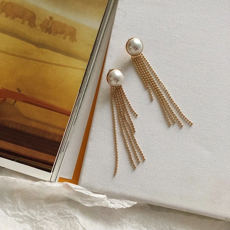 Вечный чудо глэм длинные серьги гвоздики для девочек Украшенные бусинами и