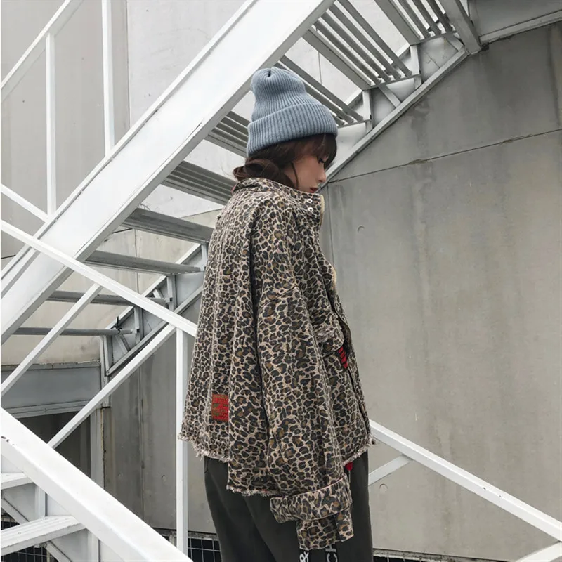 2019 Весенняя новая леопардовая джинсовая куртка женская модная ВИНТАЖНАЯ