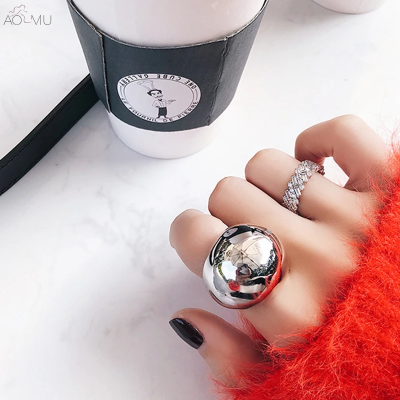 Женское кольцо с металлическим шариком AOMU округлый Круглый круглый шар для
