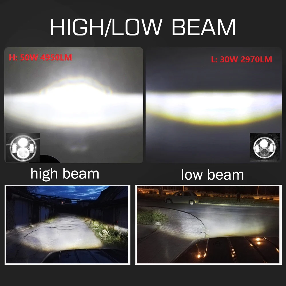 Светодиодные фары CO LIGHT 7 &quot 80 Вт H4 ближнего и дальнего света с ангельскими