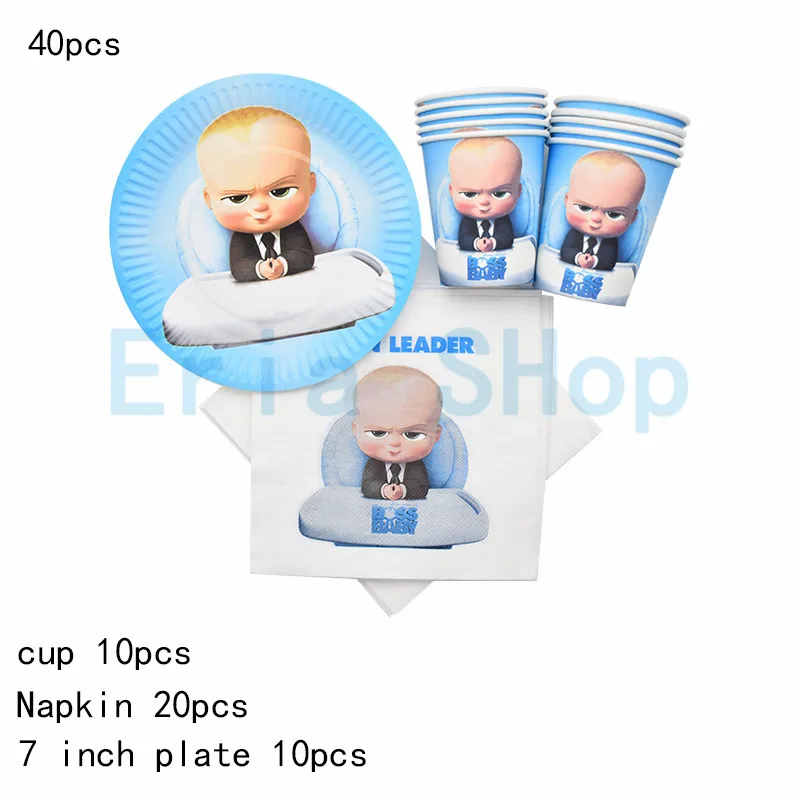 Boss baby на 1-й День Рождения Декоративные столовые принадлежности кружки, тарелки, салфетки 32 дюйма большие воздушные гелиевые шары с цифрами для душа - Цвет: 40pcs A Set