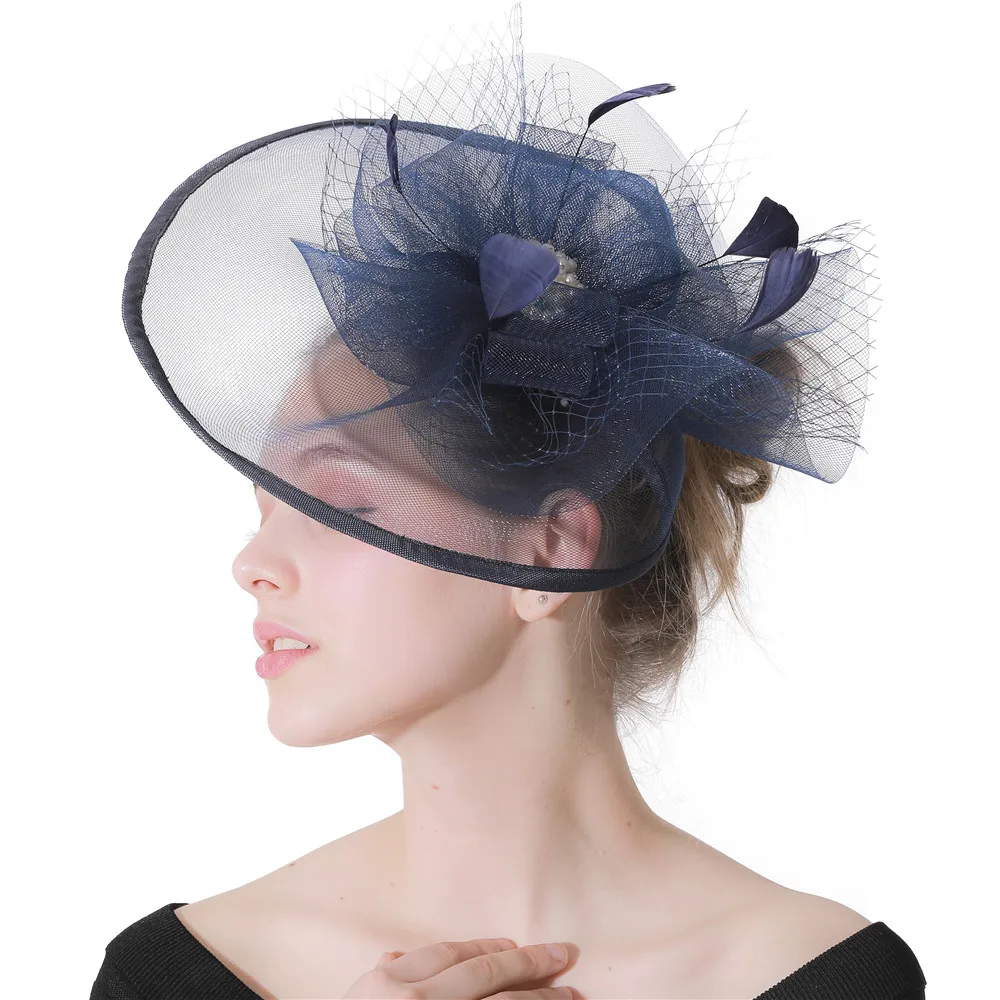 Большая Свадебная вуалетка с темно-синими цветами шляпа аксессуары для волос