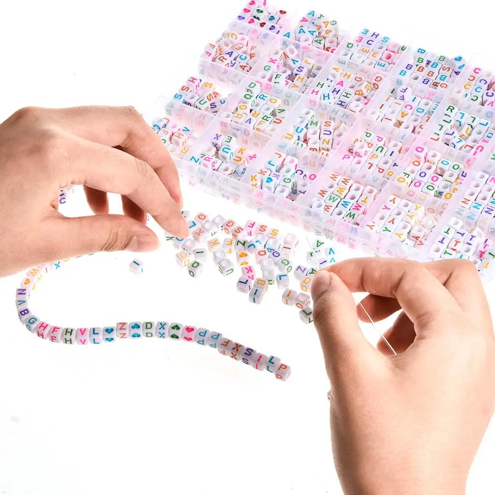 1200PCS DIY Letter Beads Round Beads A-Z Heart Alphabet Letter Beads for Bracelets Making Necklaces Key Chains Kids Jewelry#4W