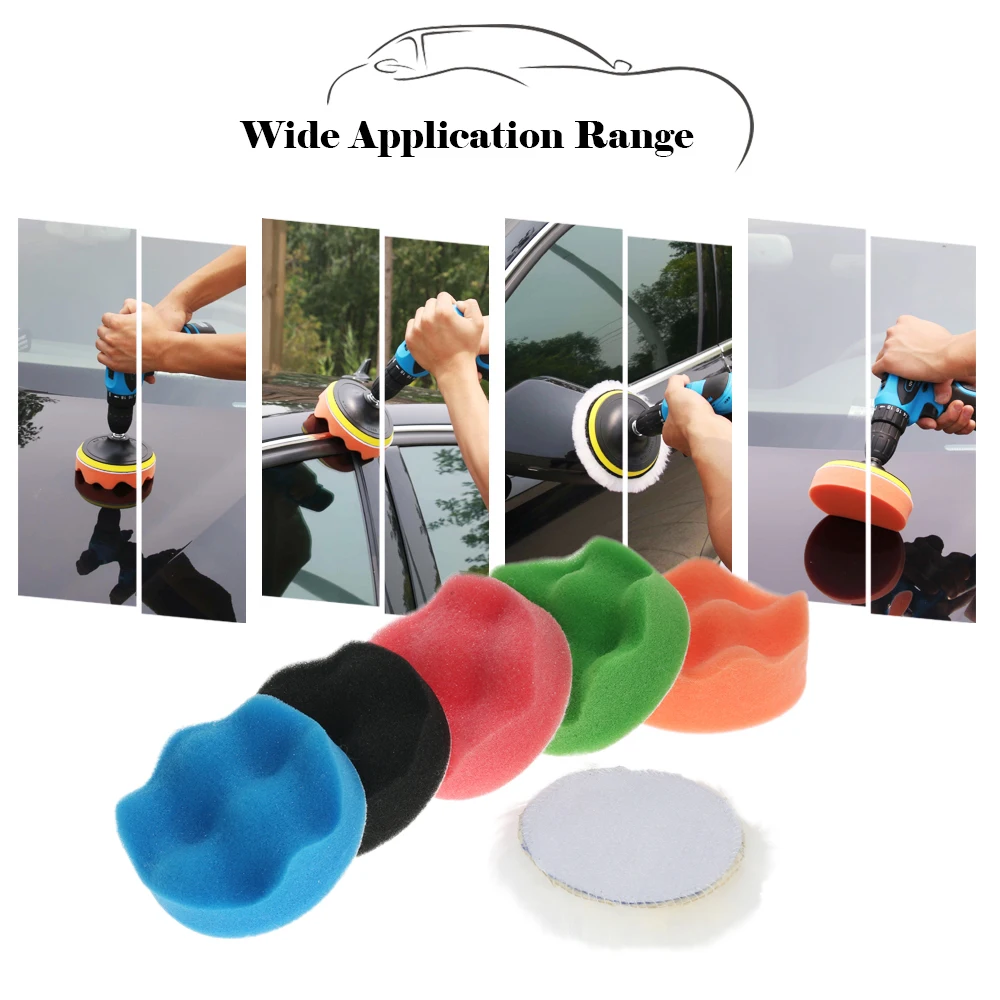 

7PCS Car Polishing Pads Waxing Buffing Pad Sponge Kit Set 5 Polishing Pads + Woolen Buffer+ Adhesive Backer Pad for Car Polisher