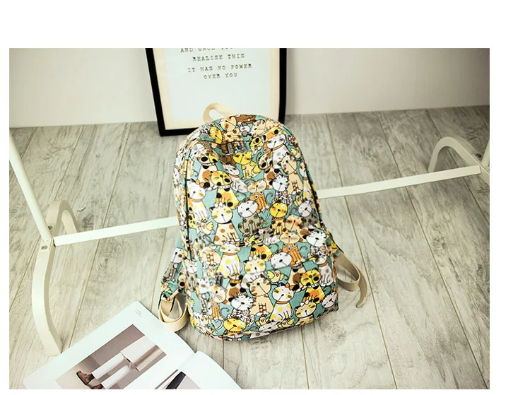 New Canvas Fabric Women Backpacks Cute Cat Animal Printing Girls College Daily Laptop Book Bags Travel Bagpacks Mochila