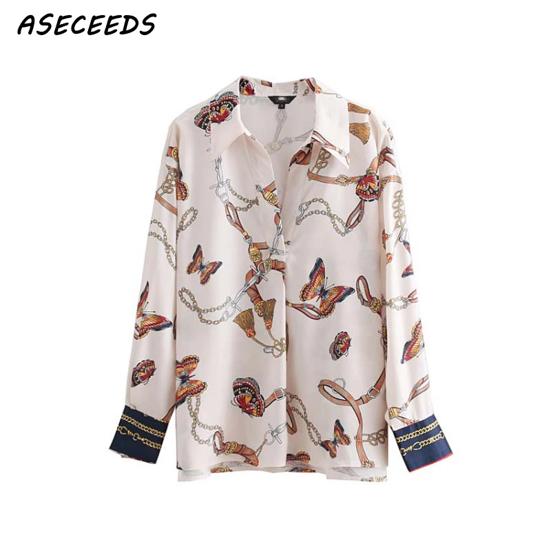 2019 летняя блузка с принтом бабочки женские топы винтажные шикарные цепи печати