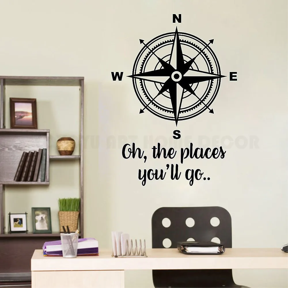 

Compass Rose the Places You'll Go Wall Decal Quote Home Decor Art Vinyl Sticker Inspirational Adventure Stickers for Boys Y169