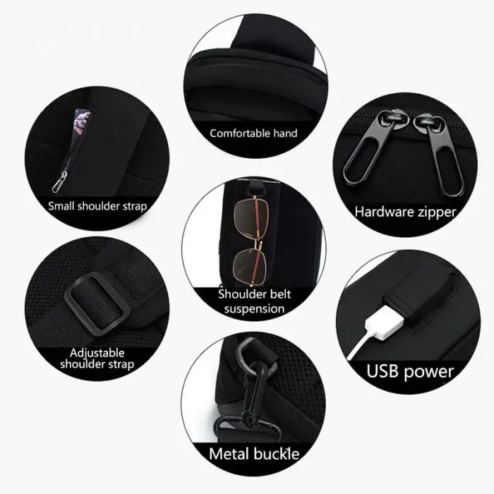Men’s Simple Casual Style Outdoor Sports Shoulder Bags Multifunction Large Capacity USB Charging Waterproof Chest Bag