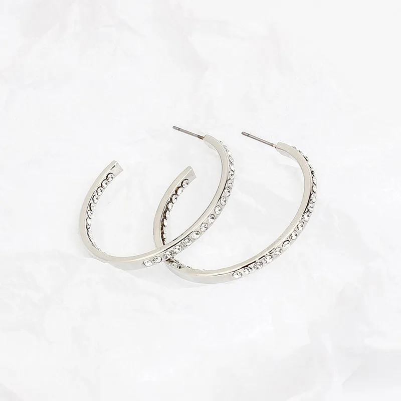 Простые большие круглые серьги-кольца со Стразы для женщин массивные