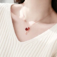 yun ruo 2020 rose gold color red stone money bag pendant necklace fashion titanium steel woman jewelry prevent fade allergic