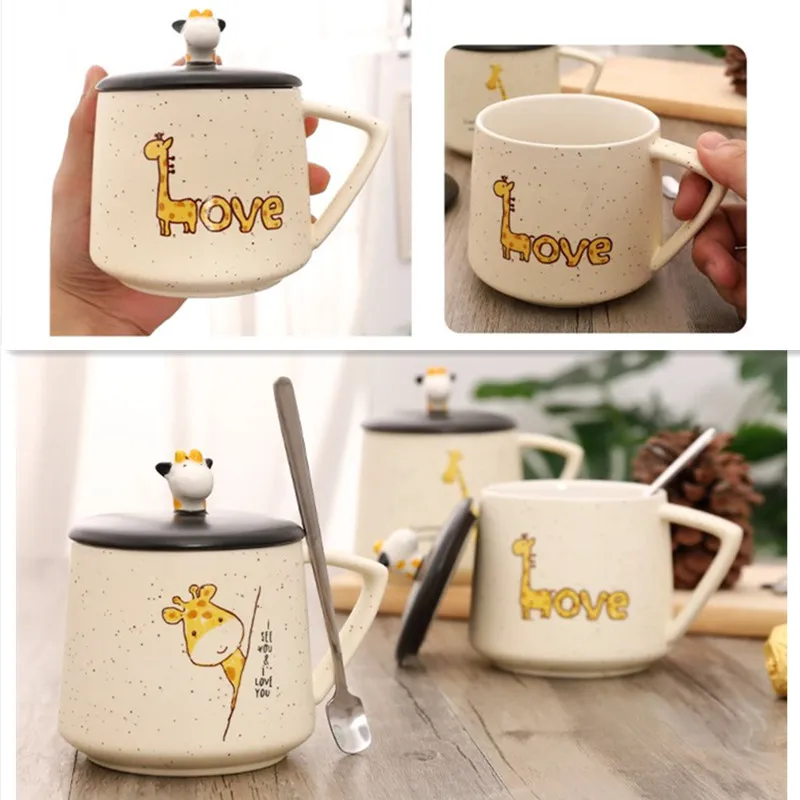 480 мл керамика кофейные кружки мультяшная кружка с зеброй ложкой и крышкой кофе