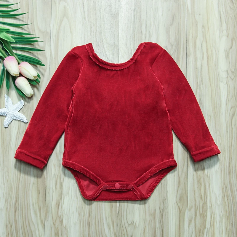 0-24M Lovely Newborn Baby Girl Bodysuit Long Sleeve Back Bow Velvet Outfits Body Suit Jumpsuit Playsuit Outfit Clothes | Детская одежда
