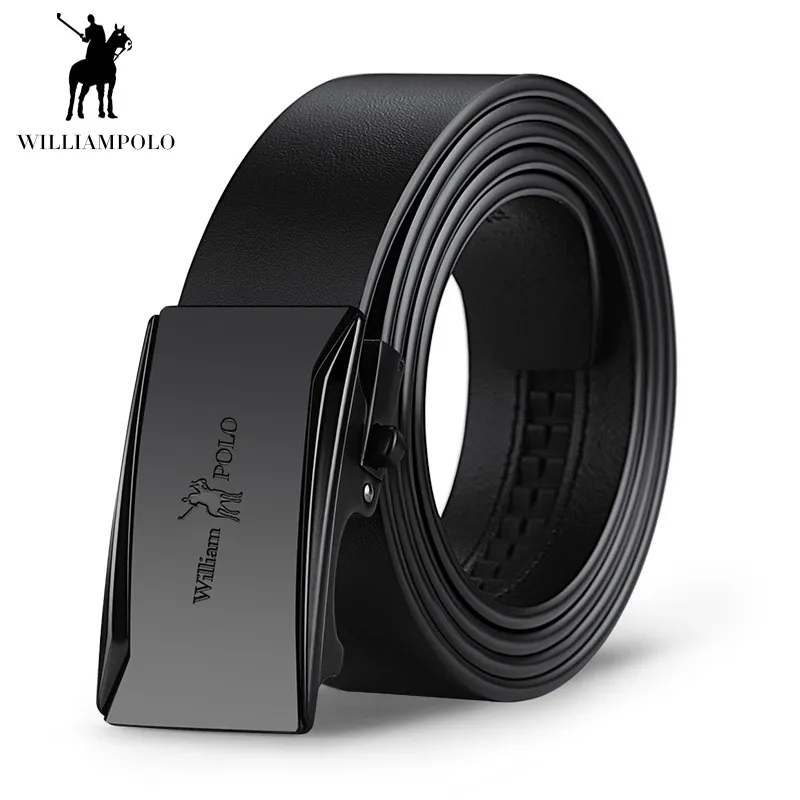 Кожаный мужской ремень от бренда Williampolo, дизайн, автоматическая пряжка, подарочная упаковка, формальный стиль, ремень для мужчин - Цвет: 09-Black