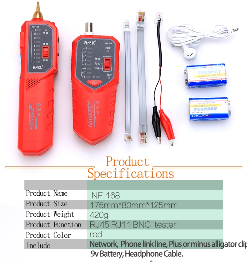Kelushi nf-168 Кабельный тестер Tracer дефектоскоп 8p4c 8p8c utp/stp RJ45 RJ11 BNC с анти-возможность вмешательства 1 шт./лот