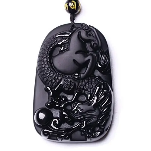 Koraba Fine Jewelry ручной резной Obsidian Lucky богатых Дракон Лошадь Подвеска Цепочки и