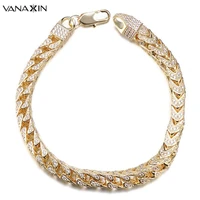 vanaxin mens bracelet hiphop iced out franco box link chain gold silver color paved cz clear rhinestones high quality jewelry