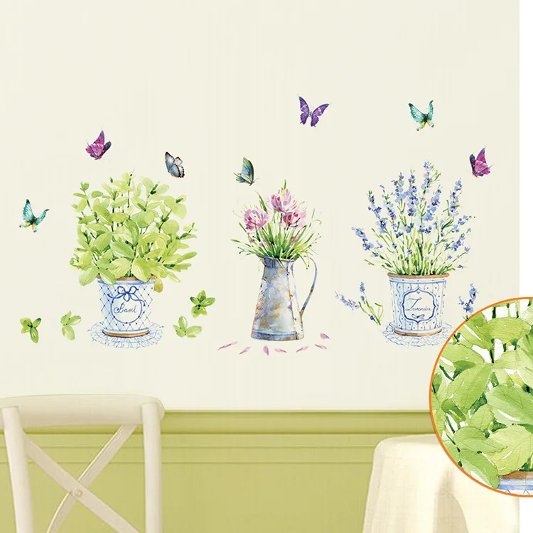 

Potted pot butterfly flower Decorative wallpaper wall stickers Kitchen Window Glass Bathroom sitting room