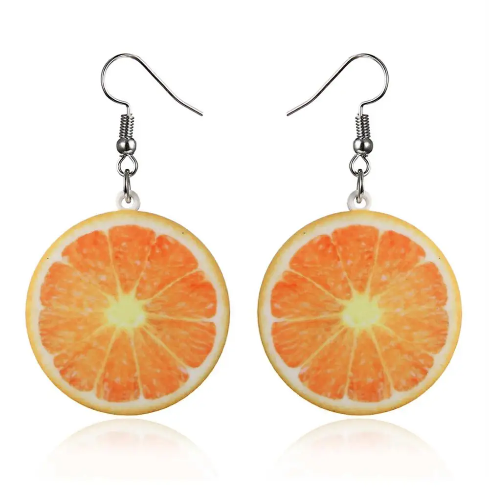 Orange Серьги с фруктами, еда, свисающие, клубника, висячие серьги для женщин, девушек, Женская акриловая серьга в виде арбуза, помидор, киви, оранжевые ювелирные изделия - Окраска металла: Orange