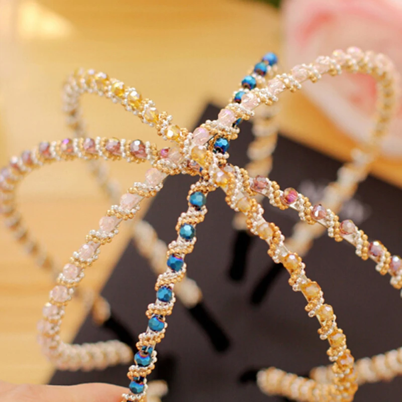

Hot Sale 1PC Women Single Row Crystal Beaded Hair Bands Crystal Rhinestone Jewelry Headband Hair Band Accessories