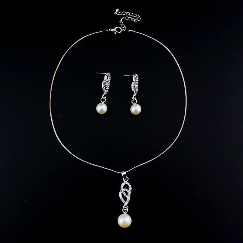 Fashion Crystal Simulated Pearl Heart Jewelry Set For Women Wedding Necklace Earrings Bridal Sets Charm Gifts | Украшения и