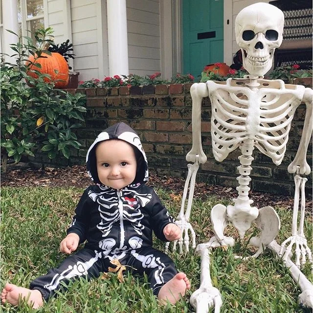 Infant Unisex Baby Girl Boy Skeleton Hooded Zipper Rompers Babies Kids Pajamas Jumpsuit Playsuit Outfits AU Clothing | Детская одежда и