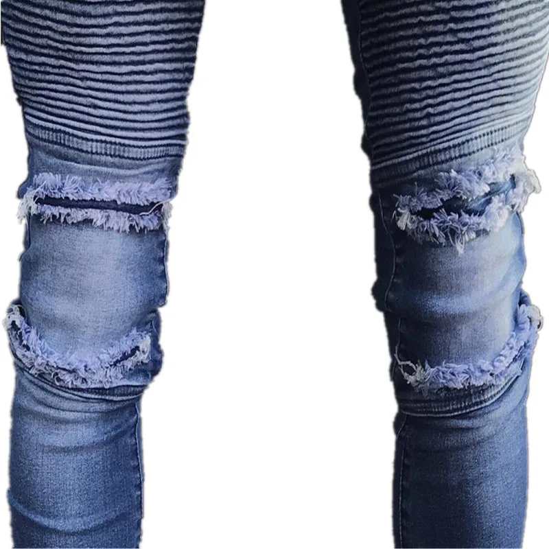 

2019 Jeans for Men Casual Keen Hole Shinny Denim Jeans Male Fashion Ripped Hip Hop Streetwear Pencil Pants Plus Size