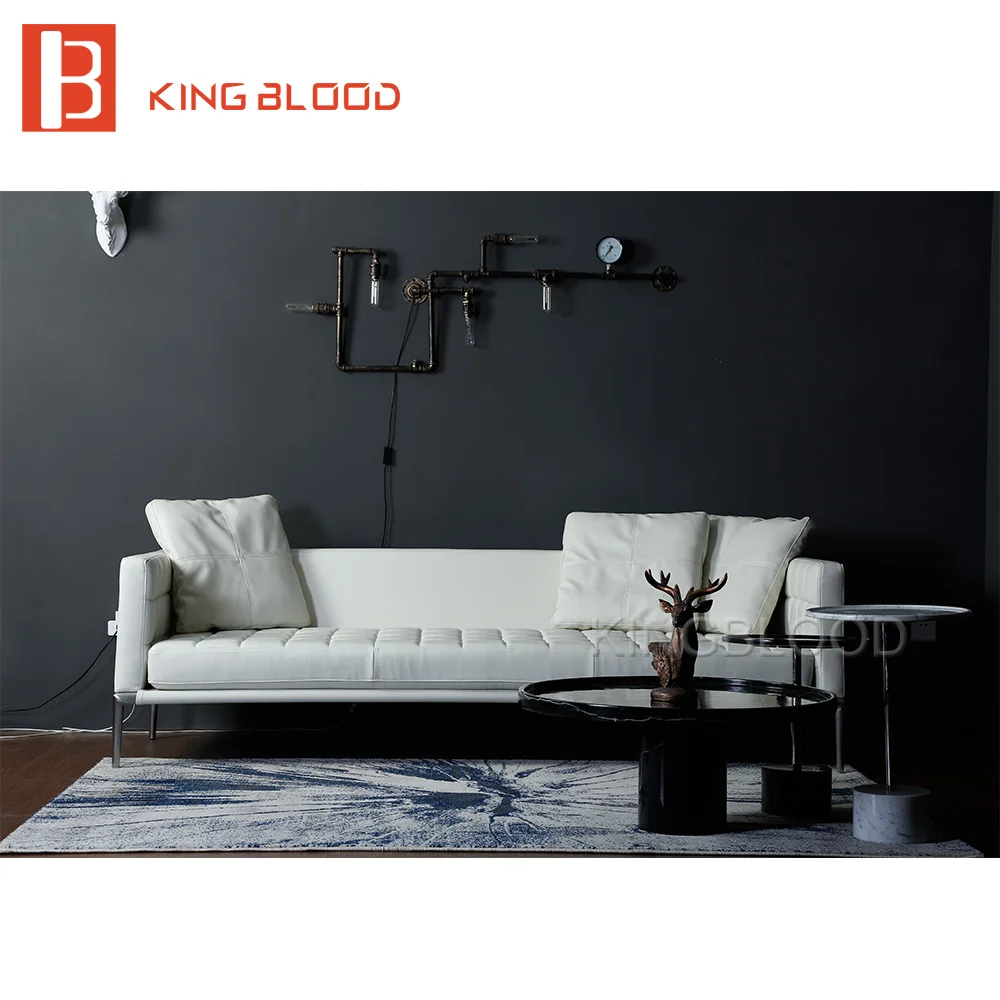 

hot selling living room modern furniture white genuine leather sofa for coffee shop home office