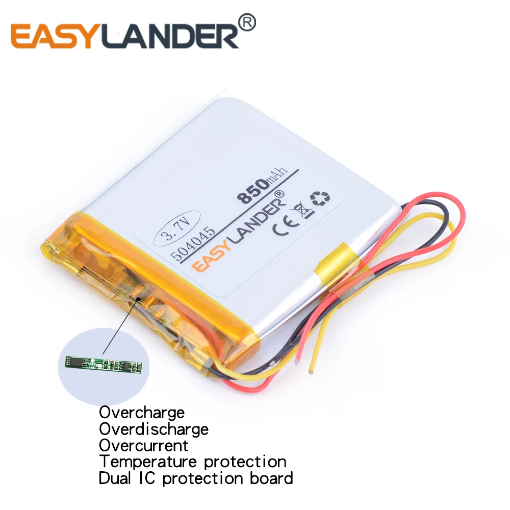 504045 3 7 V 850mAh перезаряжаемый литий-полимерный аккумулятор для GPS DVR MP5 Bluetooth цифровой