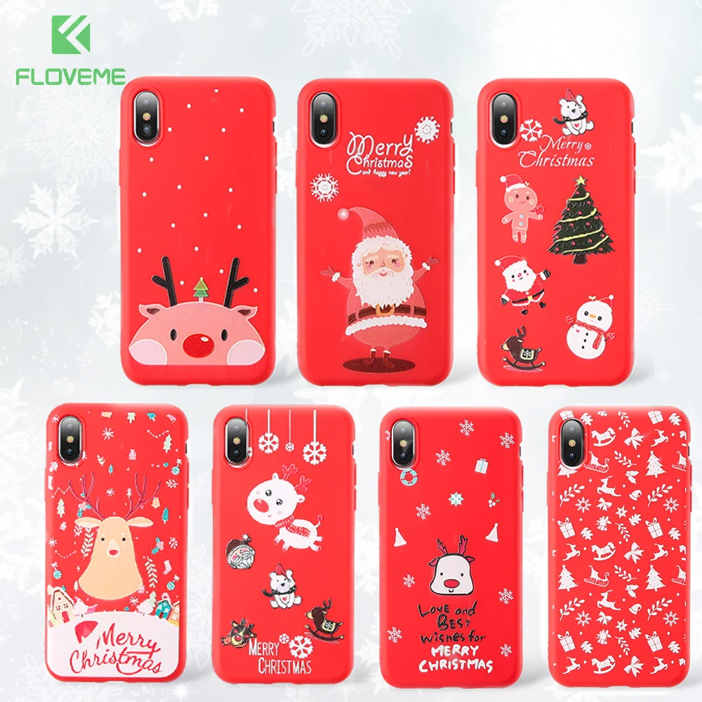 FLOVEME Christmas Case For iPhone X XS Max XR 7 8 Plus Cute Cartoon Santa Claus Soft Silicone 6 6S 5 5S Capa |