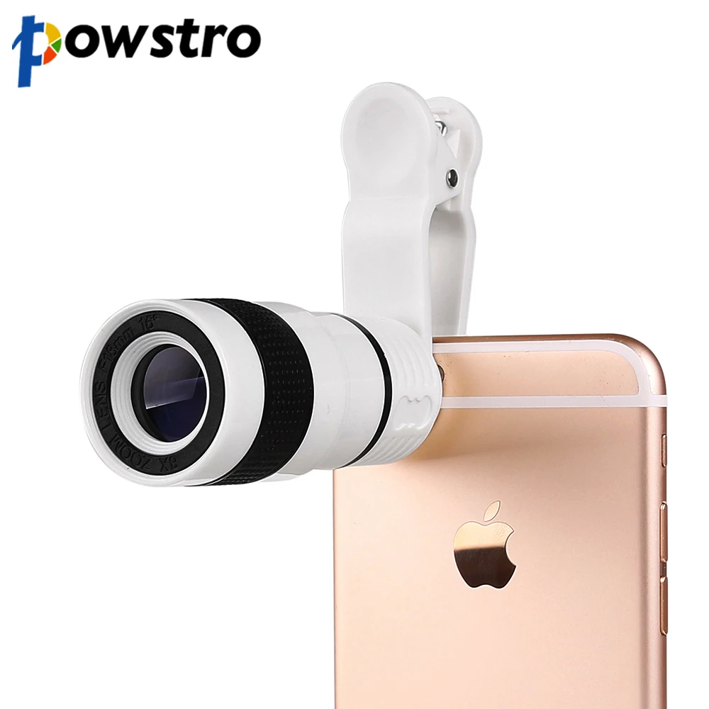 Оптический телескоп Powstro с 8-кратным зумом, портативный телеобъектив для мобильного телефона, объектив камеры и зажим для iPhone, samsung, huawei, XIAOMI