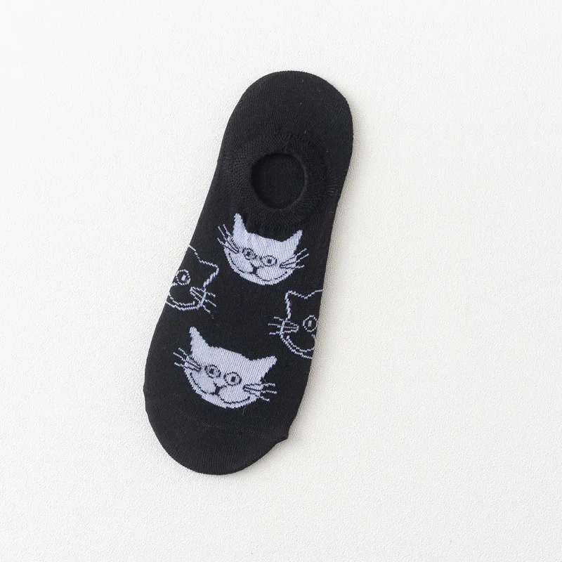Cat-Black Носки в упаковке, женские хлопковые невидимые носки-башмачки, пара летних мужских носков, короткие женские носки, креативные уличные носки с принтом kawaii - Цвет: Cat-Black