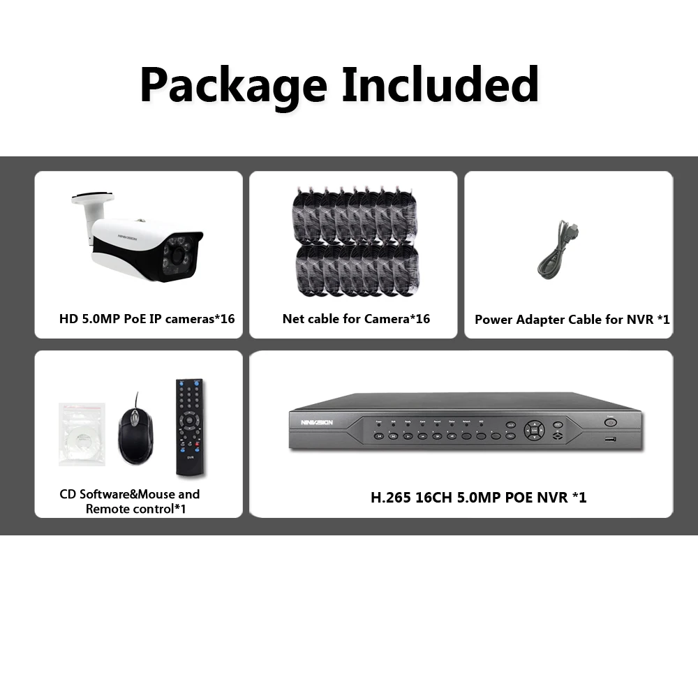 H.265 16CH 5MP POE NVR CCTV Camera System weatherproof Indoor outdoor IP Video Security Surveillance Set | Безопасность и защита