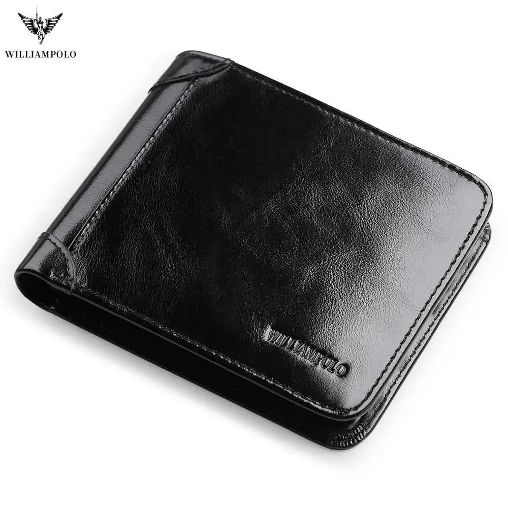 Trifold-Black Брендовый мужской кошелек от бренда WilliamPOLO, короткий кредитный держатель для карт, двойной, тройной, из натуральной кожи, мульти-чехол для карт, органайзер, кошелек, черный, коричневый - Цвет: Trifold-Black