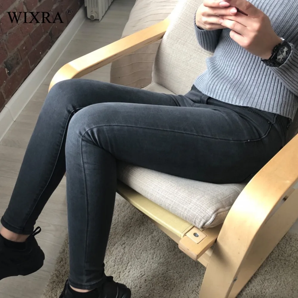 Женские классические джинсы карандаш WIXRA синие потертые скинни с высокой