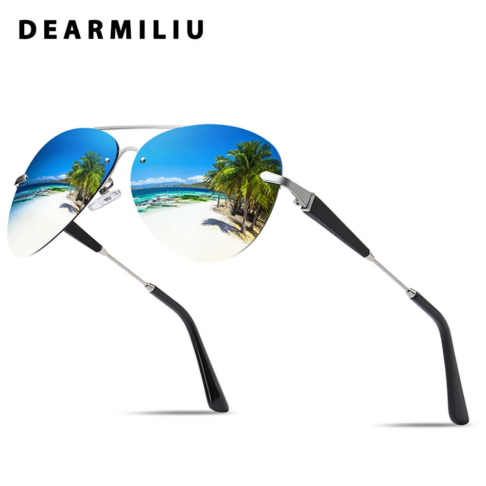 

DEARMILIU Brand 2019 Mens Rimless Polarized Sunglasse Metal Frame Poilot Sun Glasses Fashion Women Glasses Mirror Shades Men