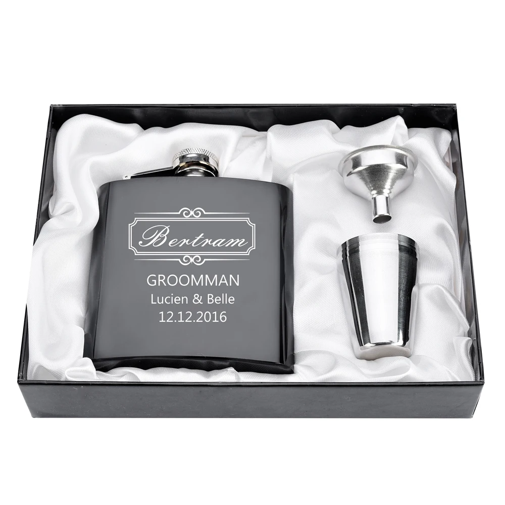 Плоская колба 6 унций с гравировкой нержавеющая сталь воронка 2 чашки набор