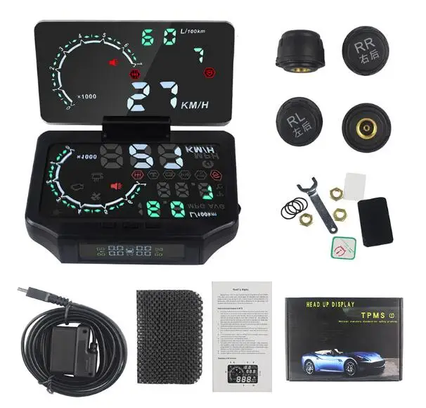 HUD TPMS Новейший датчик давления в шинах BLE TPMS для мониторинга автомобиля Bluetooth 4,0 TPMS 4 внутренний/внешний датчик для Android iOS - Тип: HUD TPMS