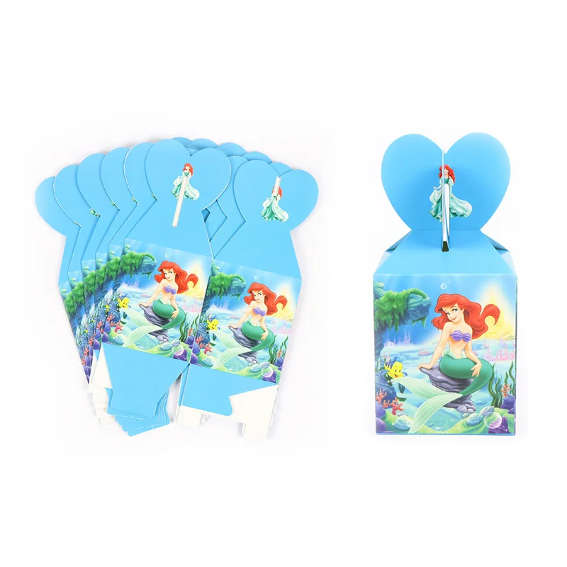 Candy box-6pcs Вечерние бумажные тарелки с изображением русалки, баннеры, коробки для конфет для детей на день рождения, одноразовые столовые приборы, наборы детских принадлежностей для свадьбы - Цвет: Candy box-6pcs