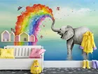 Изготовленный На Заказ 3D росписи обои спальня ТВ диван стены фон ручной краски Радуга слон Детская комната Детские Декор настенной росписи фото обои