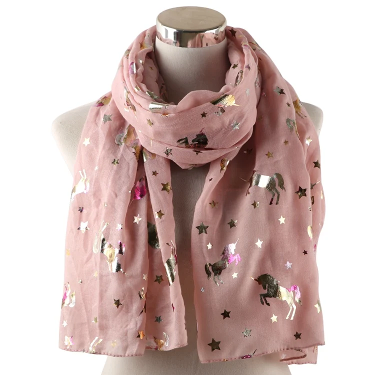 Pink Long Winfox Модный черный темно-синий блестящий шарф женский шаль обертывания Блестящий Единорог звезда Фольга серебряные шарфы для женщин - Цвет: Pink Long