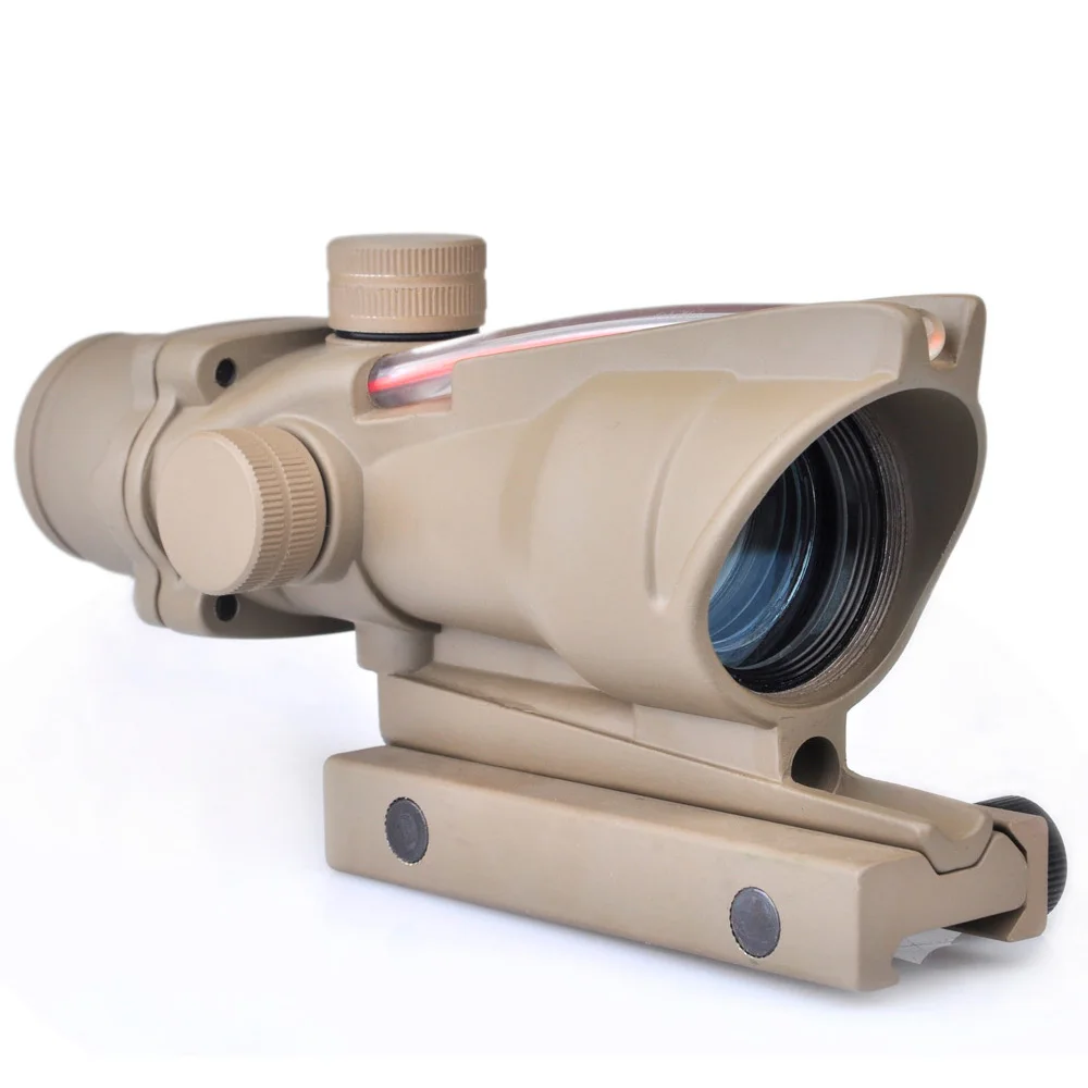 DE-RED SEIGNEER ACOG Тип 1X32 тактический зеленый/Красный точка зрения настоящий волоконный оптический прицел с Пикатинни - Цвет: DE-RED