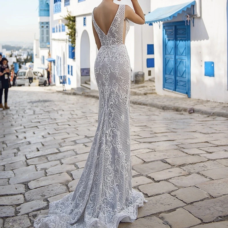 Свадебное платье с длинными рукавами и прозрачным кружевом vestito da sposa HA054