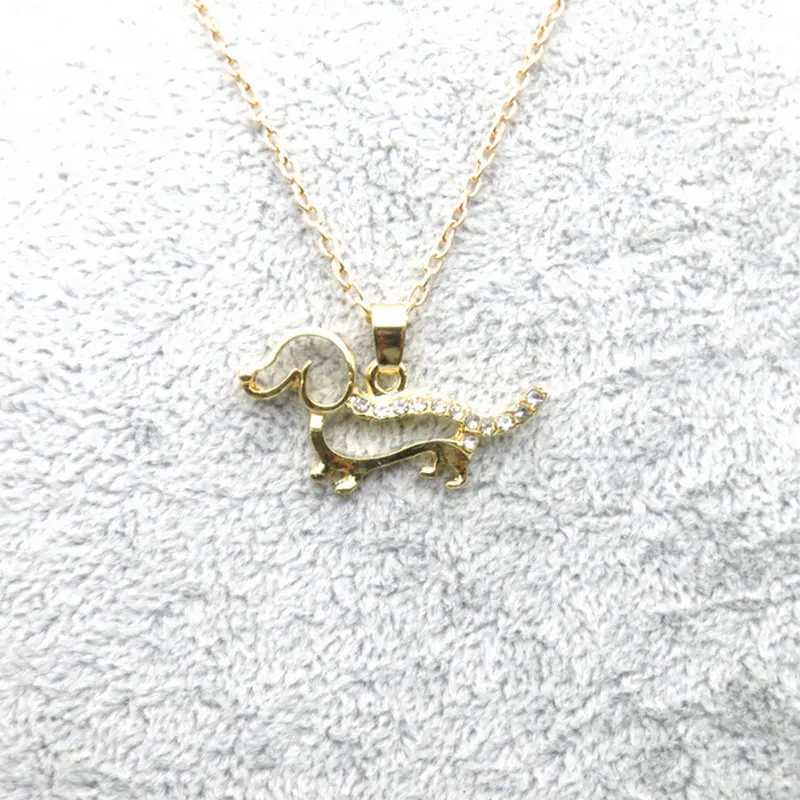 2018 Gold Necklace Of Women White Crystal Dachshund Sausages Puppy Pendant Animal dog | Украшения и аксессуары