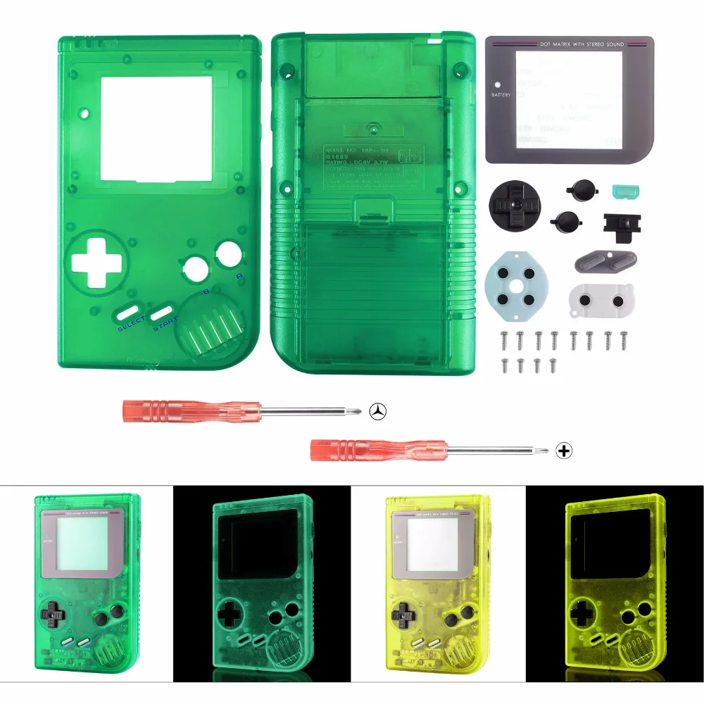 Запасной светящийся в темноте корпус с кнопками и винтами для Nintendo Game Boy|glow in dark|glow