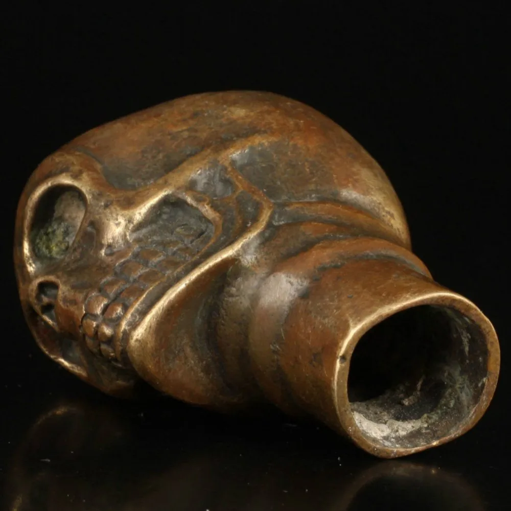 

China Old Handwork Carving Bronze Human skeleton Statue Cane Head Walking Stick