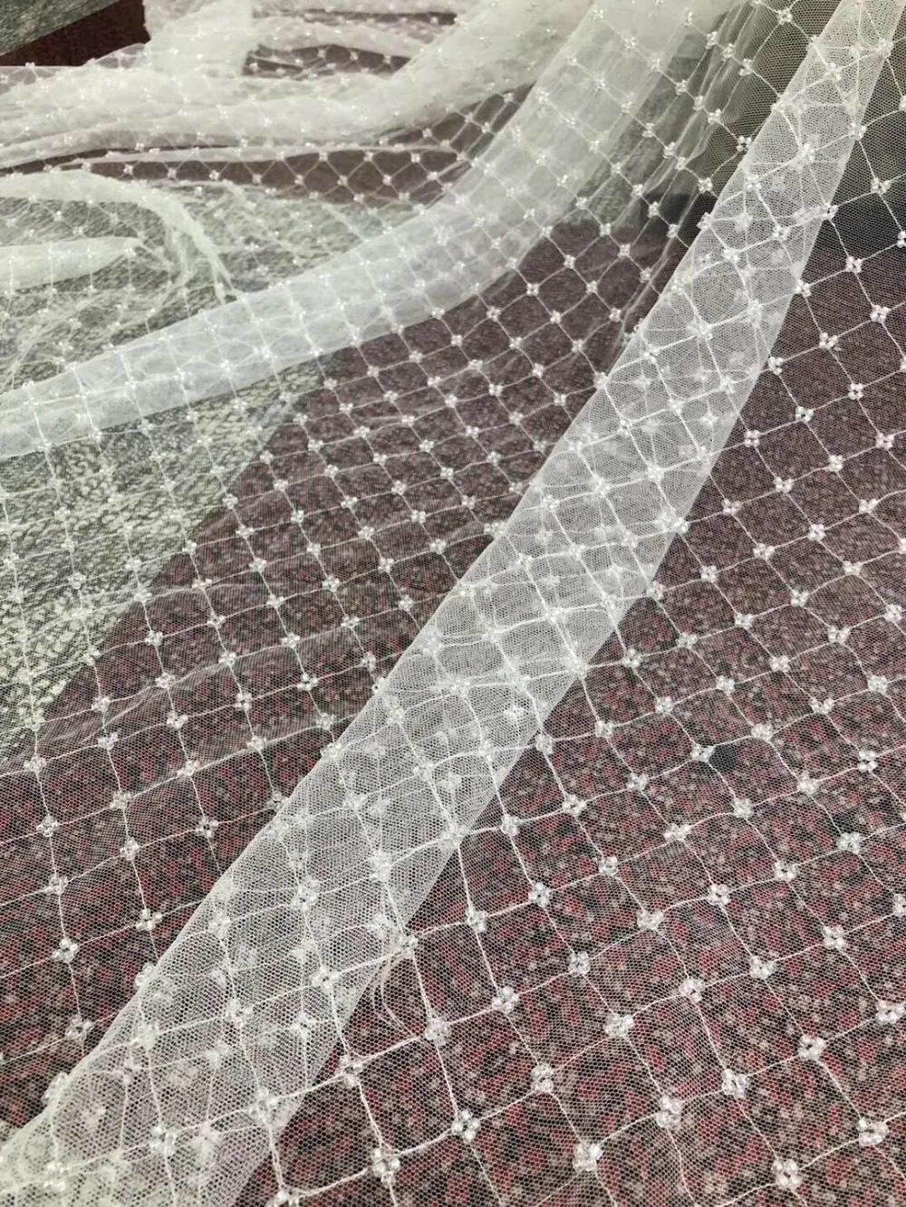 

latest styles SYJ-82230 French fashion wedding beaded fabric luxury Tulle Lace for Wedding Dress