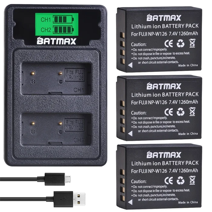 2 шт. NP-W126 NP W126 NPW126 Батарея+ ЖК-дисплей USB Зарядное устройство для ЖК-дисплея с подсветкой Fujifilm FinePix HS30EXR HS33EXR HS50EXR X-A1 X-E1 X-E2 X-M1 X-Pro 1 - Цвет: 3 Battery set