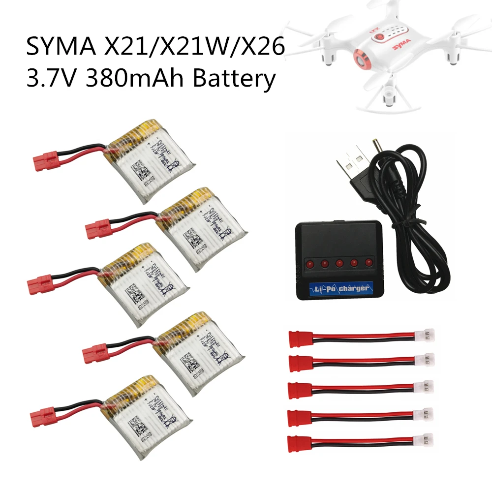 Квадрокоптер SYMA X21 X21W 5 шт. запчасти для квадрокоптера 3 7 В 380 мАч Lipo аккумулятор с