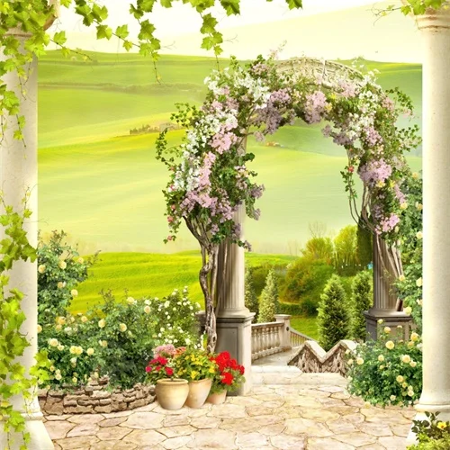 Летний фон для фотосъемки Yeele Coastal City Stone House Flower Tree Stair на заказ для фотостудии - Цвет: NBK08671