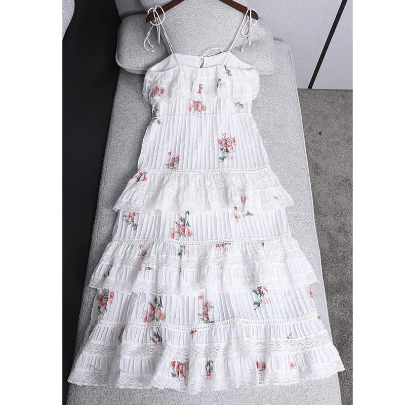 2019 Summer Runway Designer Woman Maxi Dress Off Shoulder Backless Cascading Ruffles Flower Print Spaghetti Strap Sexy | Женская одежда